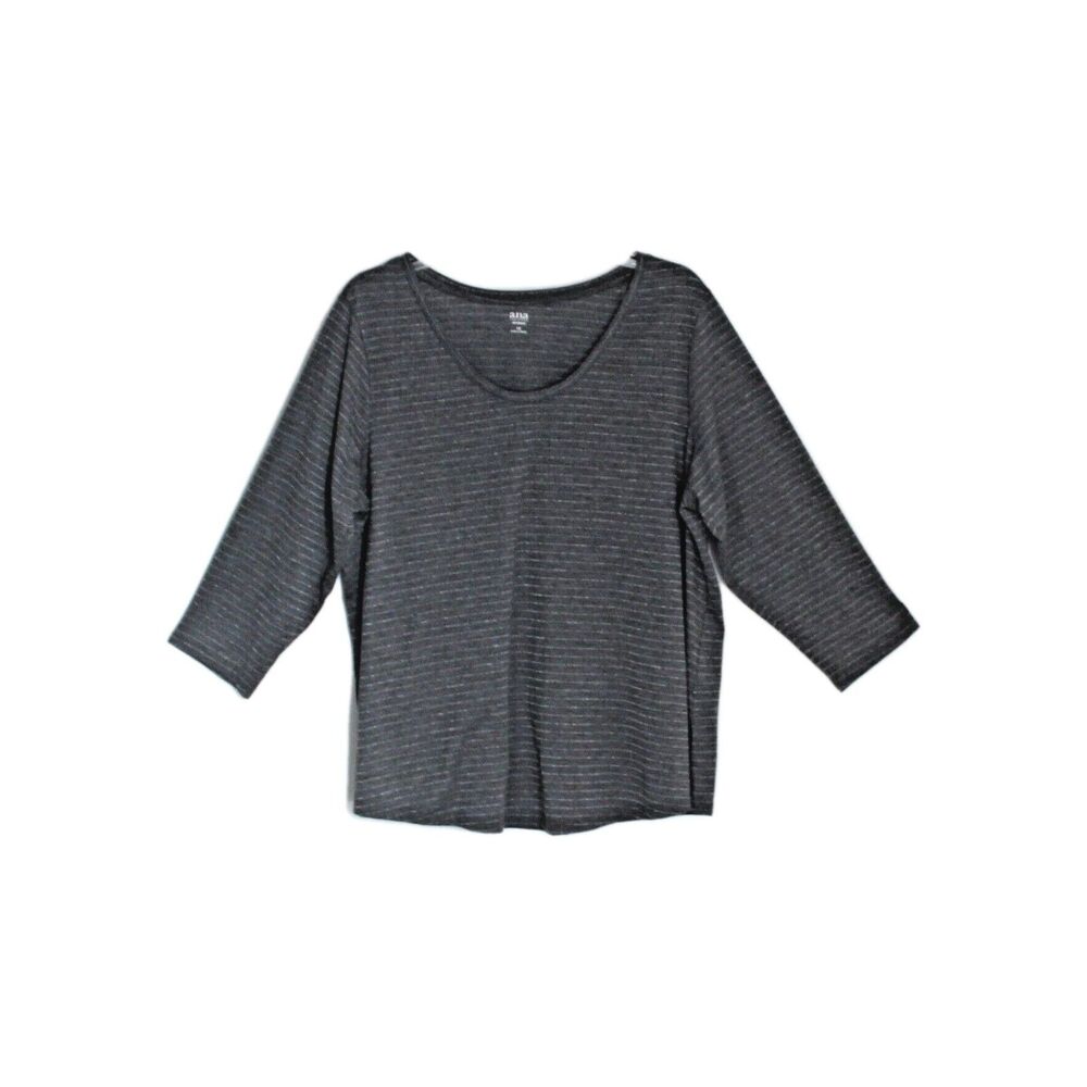 a.n.a. A New Approach Knit Top Gray With Metallic Stripes 3/4 Sleeve Size 1X